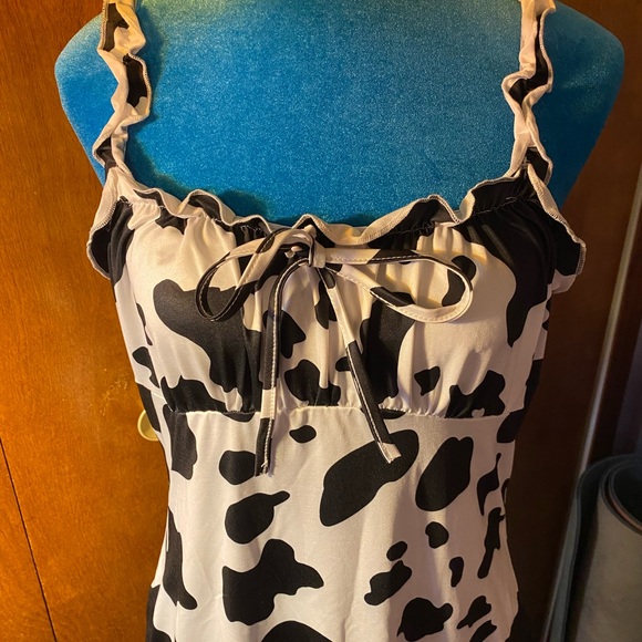 Cow Print Ruffle Dress - Picture 2 of 5